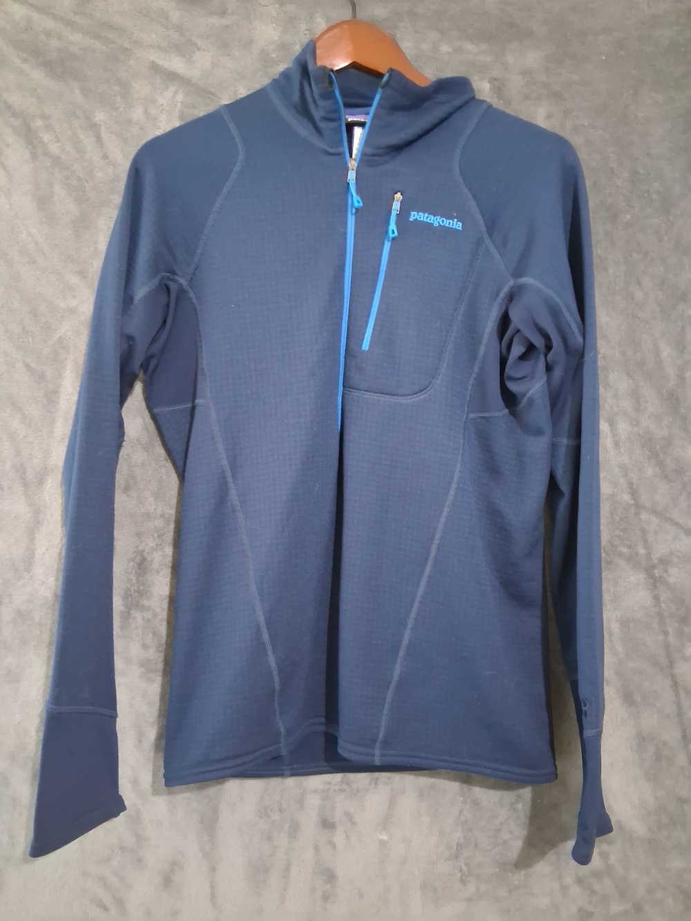 Patagonia Dark Blue Mens Waff K. Performance Quarter-Zip with Light Blue Accents